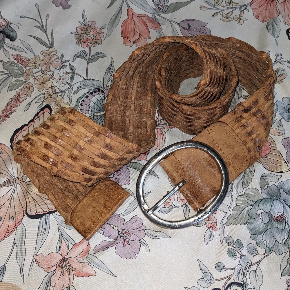 Calvin Klein Chunky Woven Leather Belt Size Large